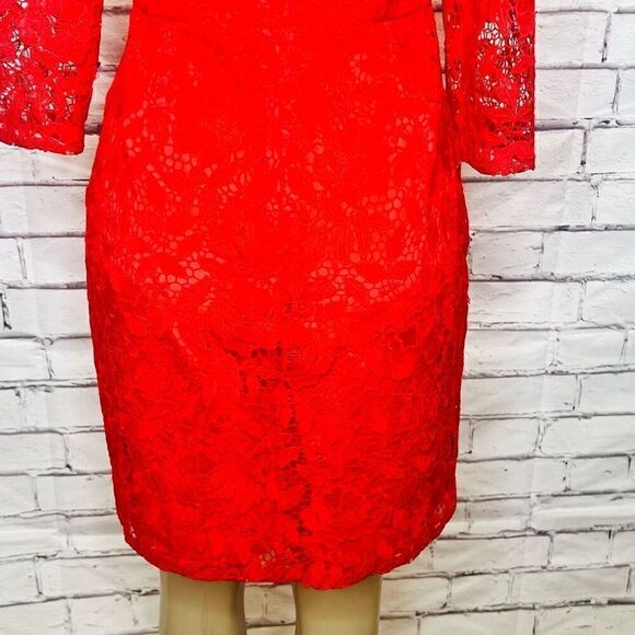 J. Crew Red/Orange 3/4 Sleeve Poppy Coral Floral Lace Sheath Dress Size 6 - Picture 7 of 11